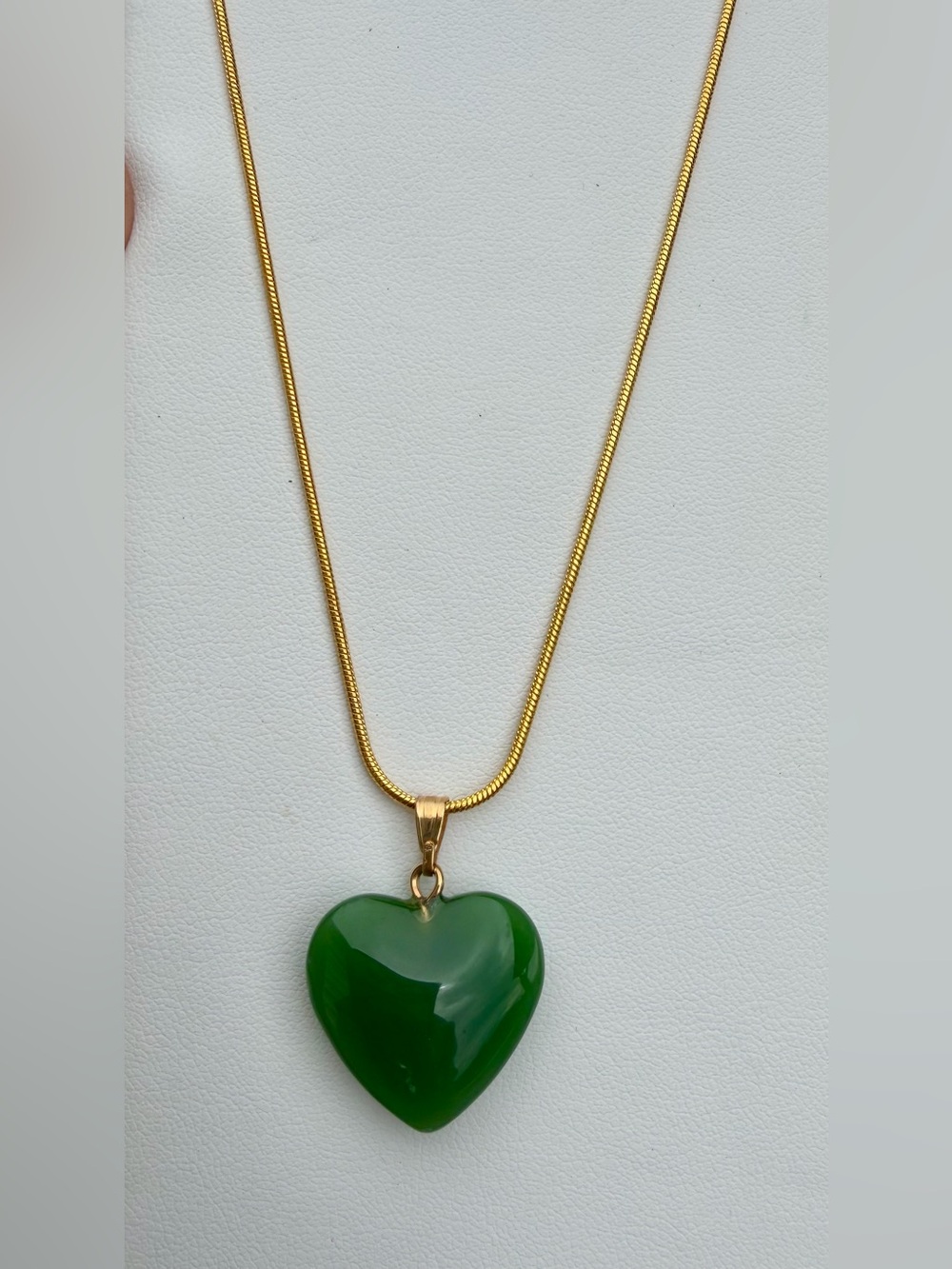 Gold Chain Necklace with Green Heart Pendant